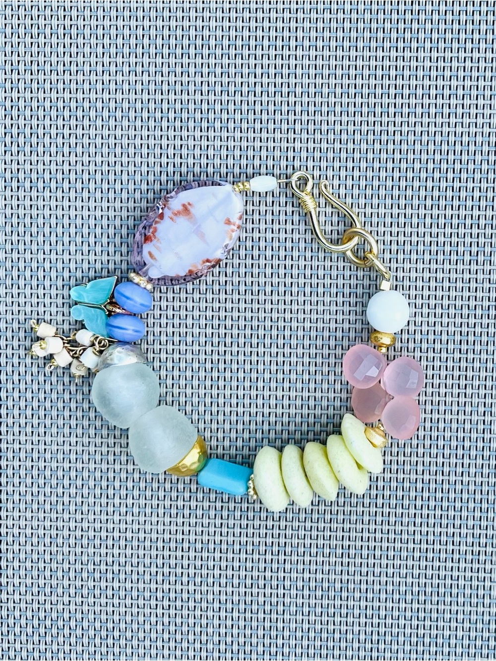 NWOT Handcrafted Multicolor Beaded Bracelet - Pink, Turquoise & Yellow